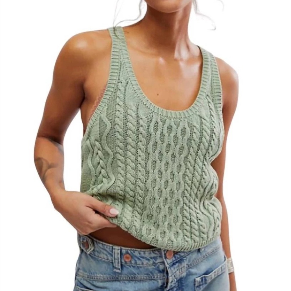 NWOT FREE PEOPLE high tide cable tank top in green tea